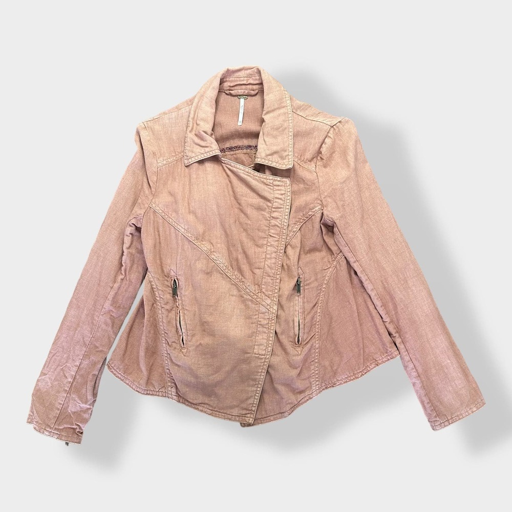Free People Rosewood Linen Blend Moto Jacket‎ Size XS